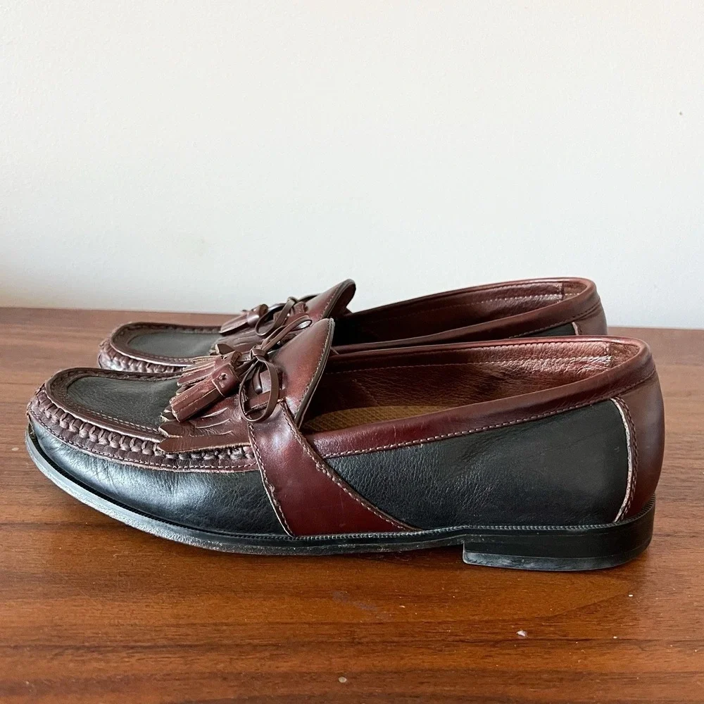 Johnston & Murphy Aragon II Kiltie Tassel Loafers Black/Chestnut Men's Size 10.5